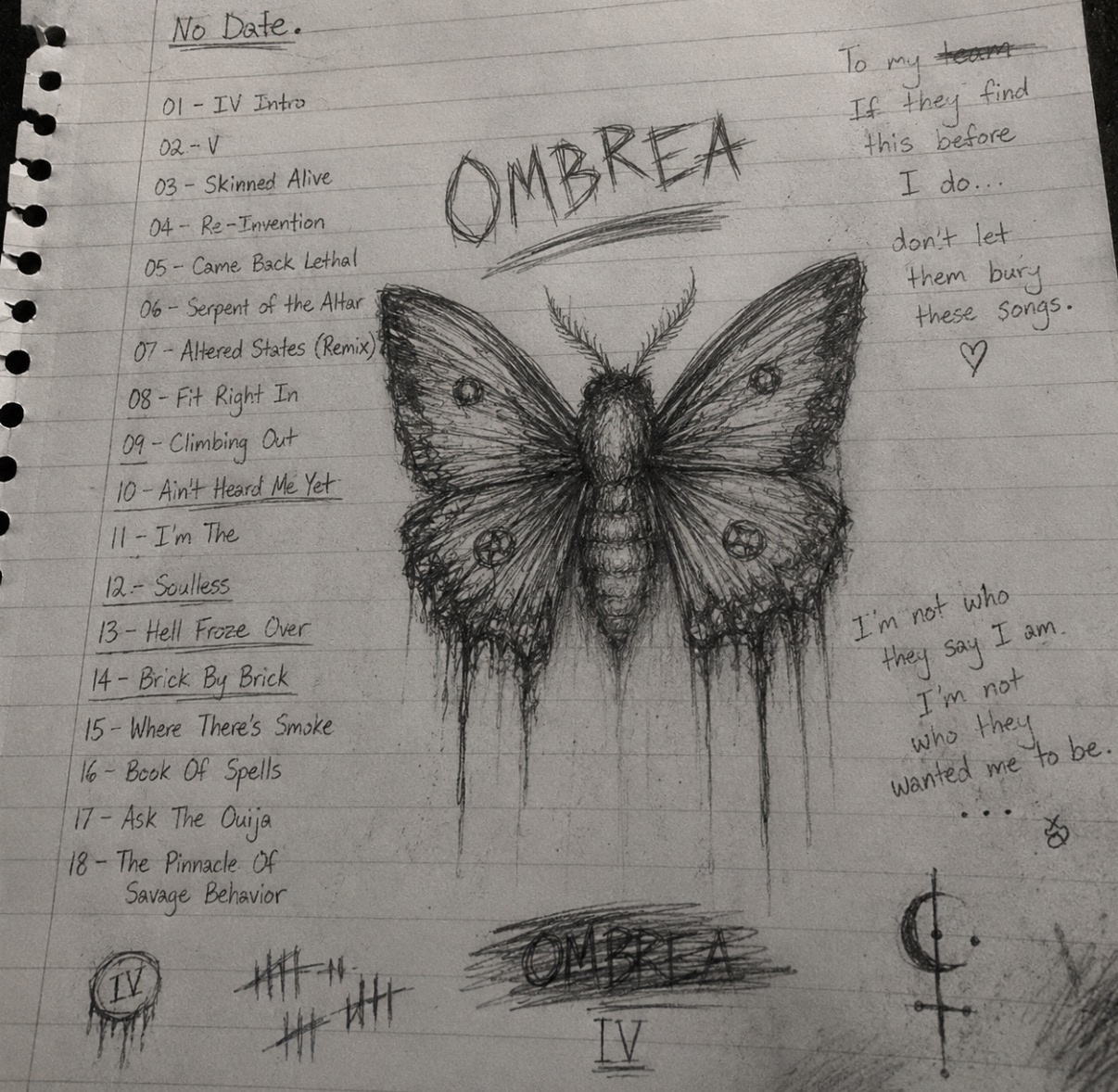 Ombrea notebook page with butterfly drawing